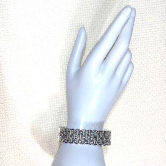 Hinged Woven Cuff Bracelet Statement Jewelry Silver - Picture 10 of 12